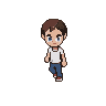 Playable character wearing a white tee